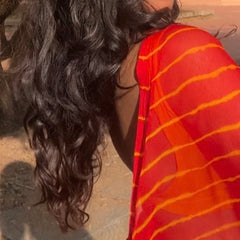 Red and Yellow Leheriya Chiffon Saree