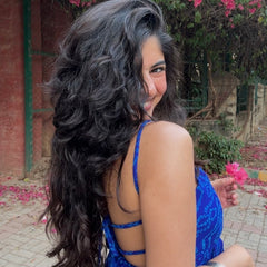 Mira Blue Bandhani Flowy Tie Back Top