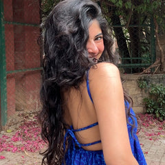 Mira Blue Bandhani Flowy Tie Back Top