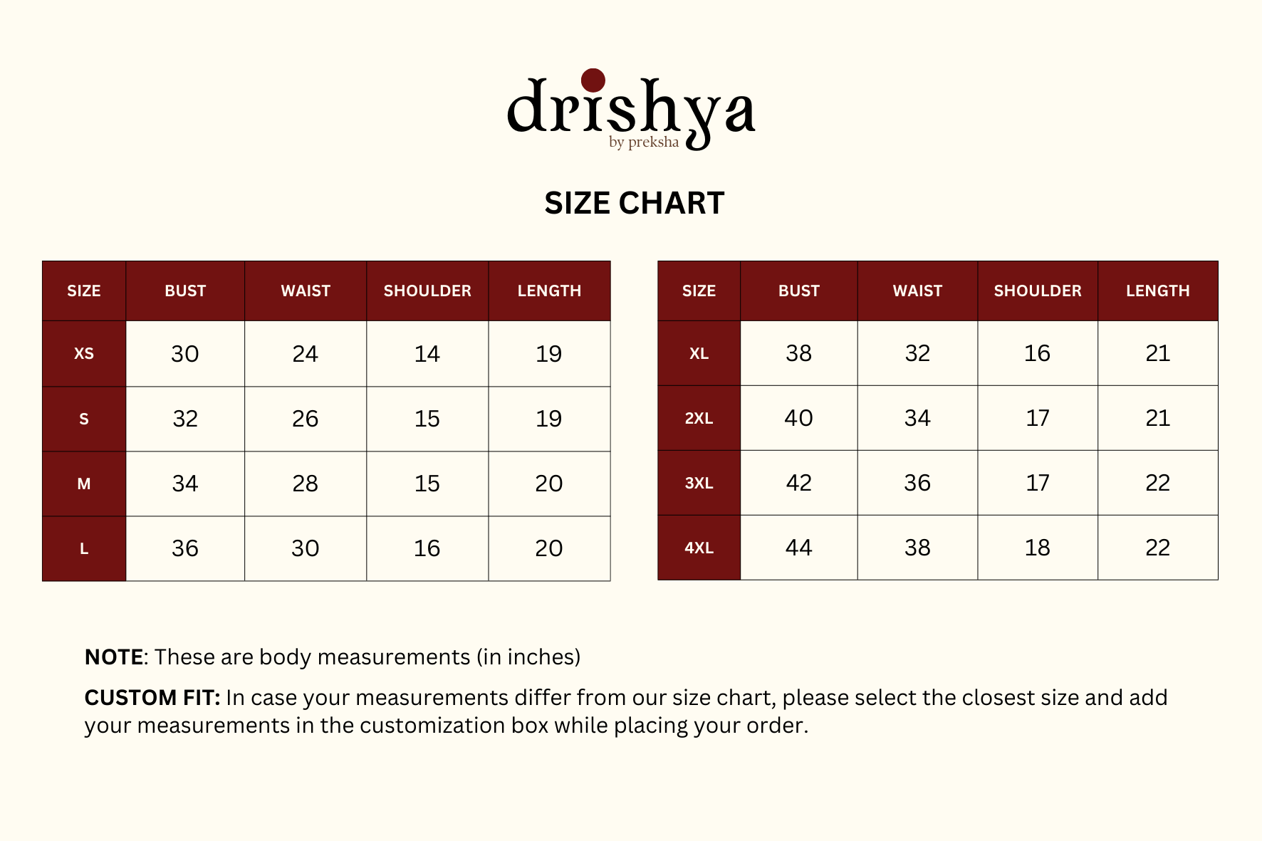 Size chart