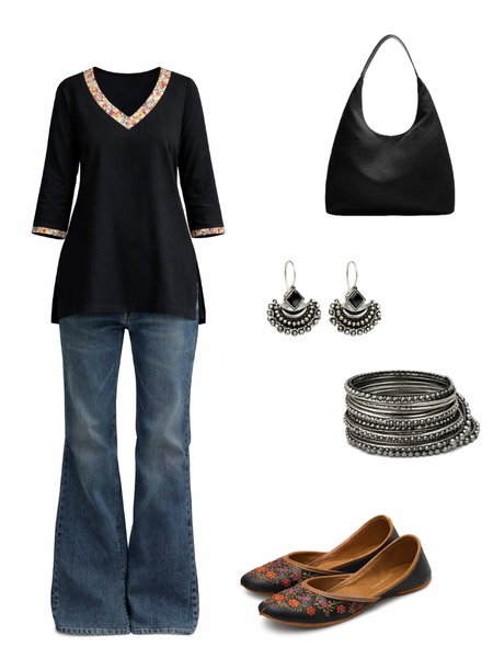 Aayat Black & Red Kalamkari Short Kurti