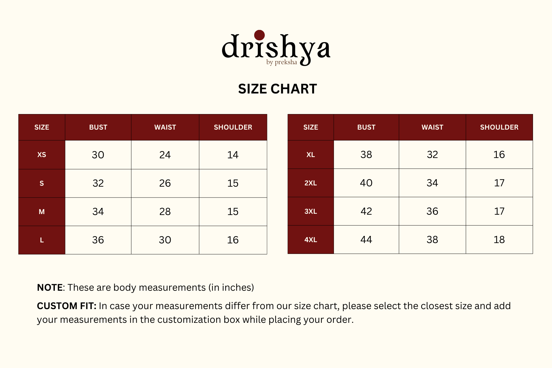 Size chart