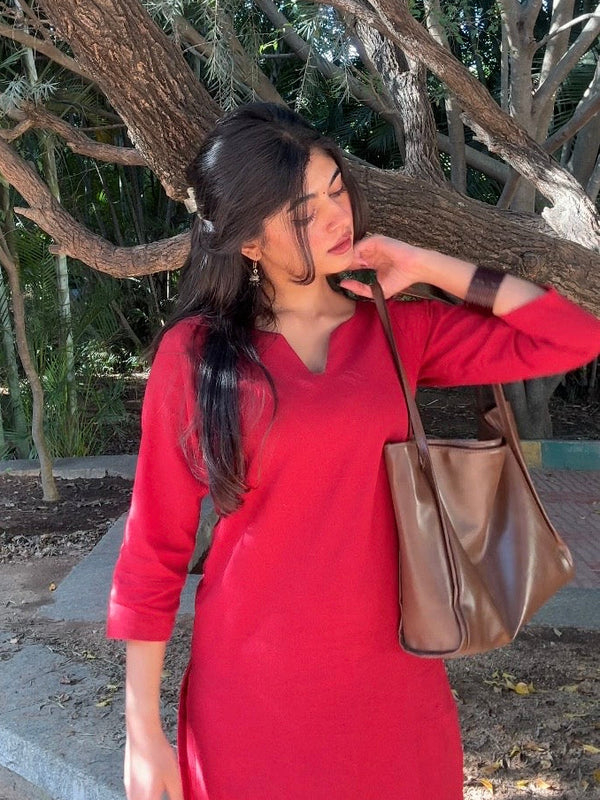 Amara Red Cotton Straight Kurta Set