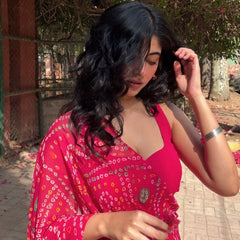 Pink Bandhani Chiffon Saree