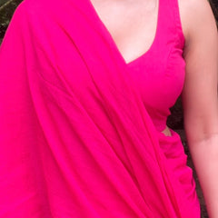 Hot Pink Handwoven Mul Mul Cotton Saree With Tassels