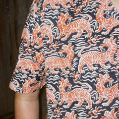 Shenlong Black and Red Handblock Printed Shirt