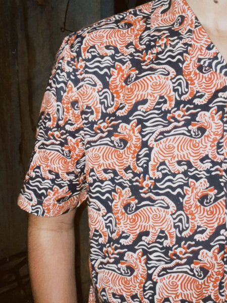 Shenlong Black and Red Handblock Printed Shirt