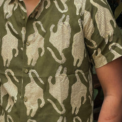 Olive Green Tiger Motif Handblock Printed Shirt