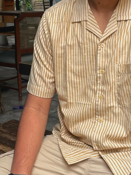 Classic Yellow Striped Handblock Printed Shirt