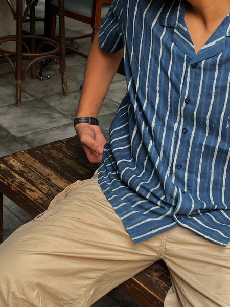 Classic Indigo Striped Handblock Printed Shirt
