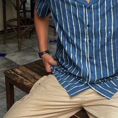 Classic Indigo Striped Handblock Printed Shirt
