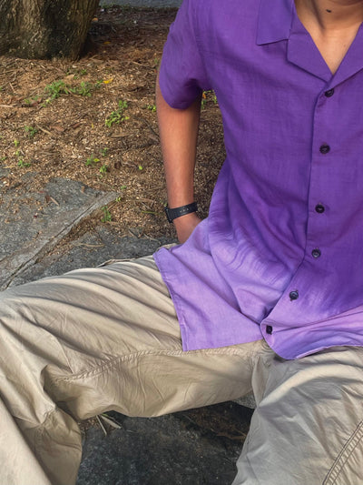Cuban Collar Soft Lavender Ombre Tie-Dye Shirt