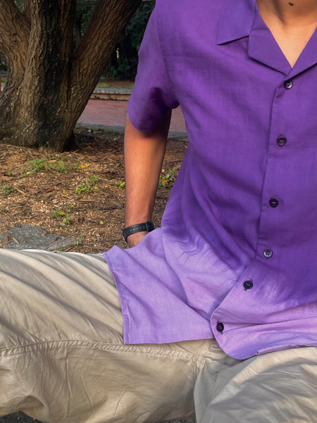 Cuban Collar Soft Lavender Ombre Tie-Dye Shirt