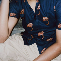 Minimal Blue Leaf Print Shirt