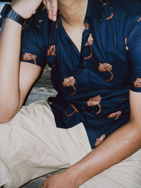 Minimal Blue Leaf Print Shirt