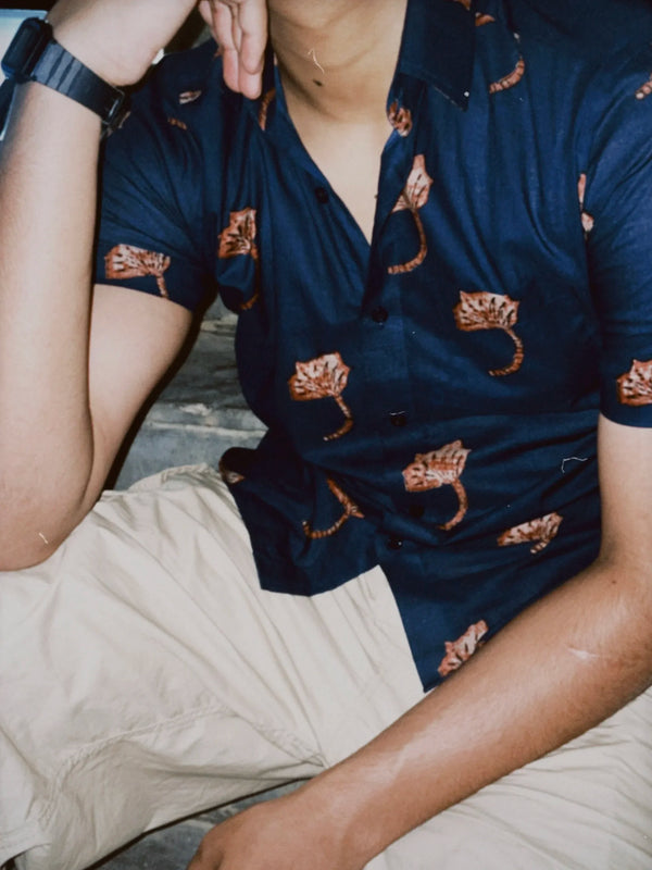 Minimal Blue Leaf Print Shirt