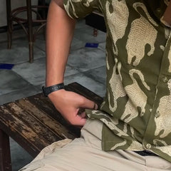 Olive Green Tiger Motif Handblock Printed Shirt