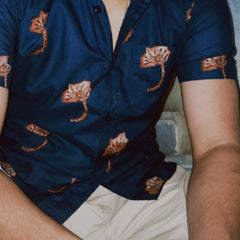 Minimal Blue Leaf Print Shirt