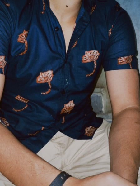 Minimal Blue Leaf Print Shirt