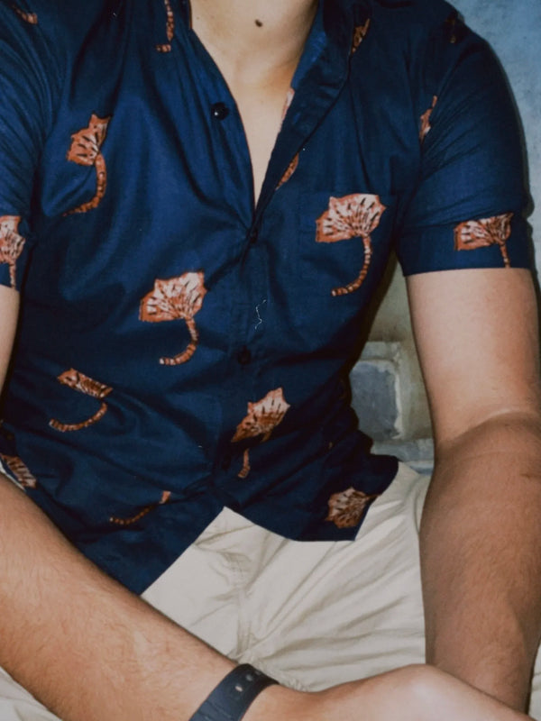 Minimal Blue Leaf Print Shirt