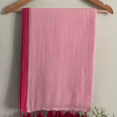 Anaya Pink Handwoven Mul Mul Cotton Saree with Magenta Pink Border