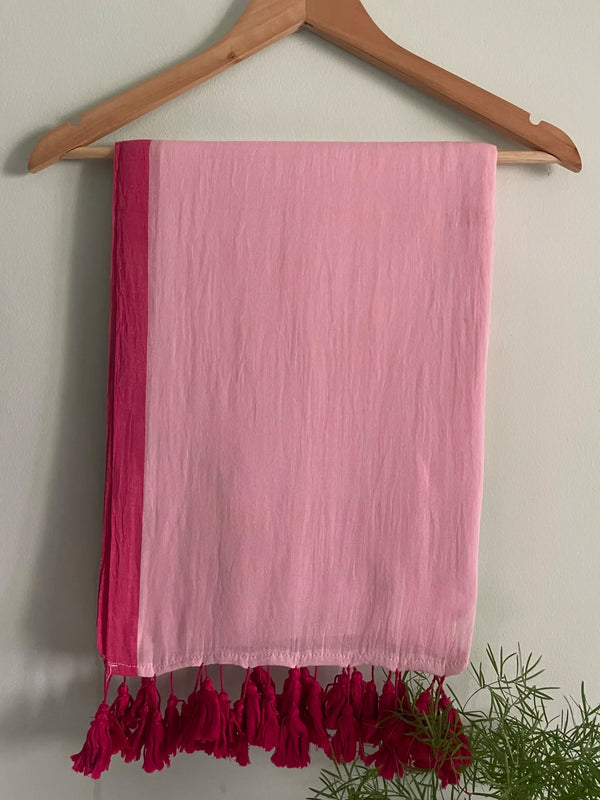 Anaya Pink Handwoven Mul Mul Cotton Saree with Magenta Pink Border