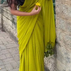 Lemon Green Plain Handwoven Mul Mul Cotton Saree