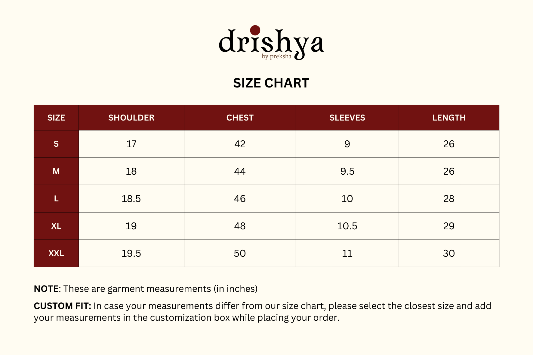 Size chart