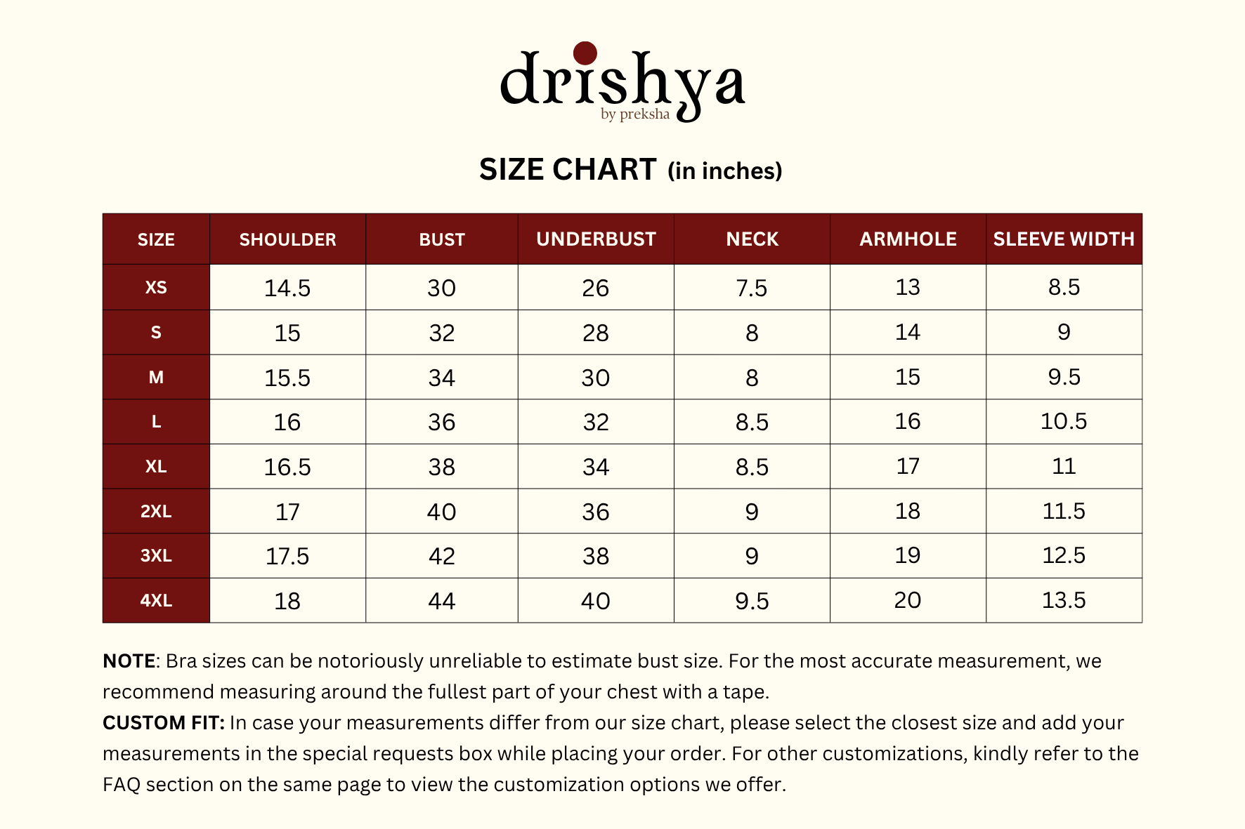 Size chart