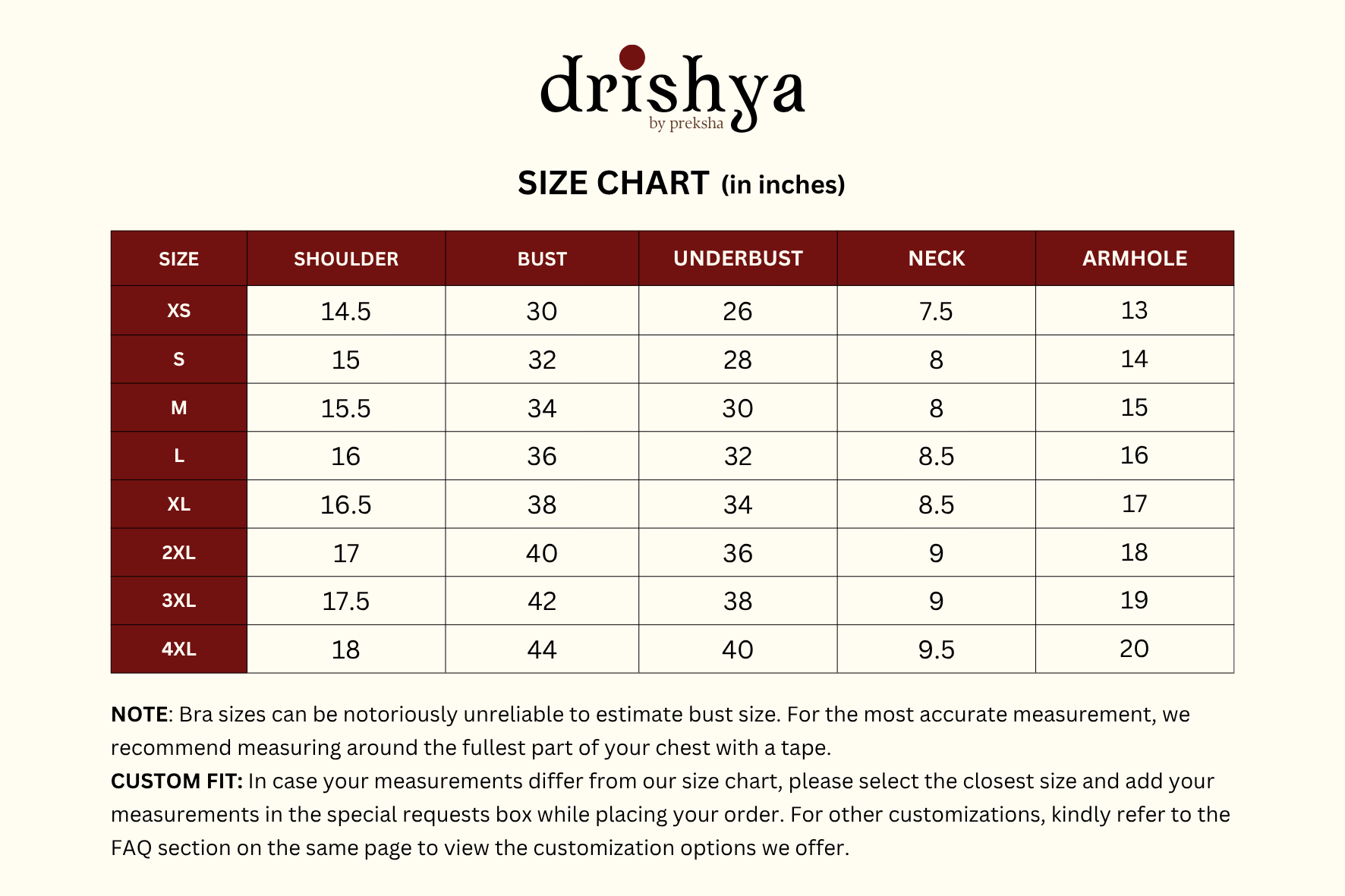 Size chart