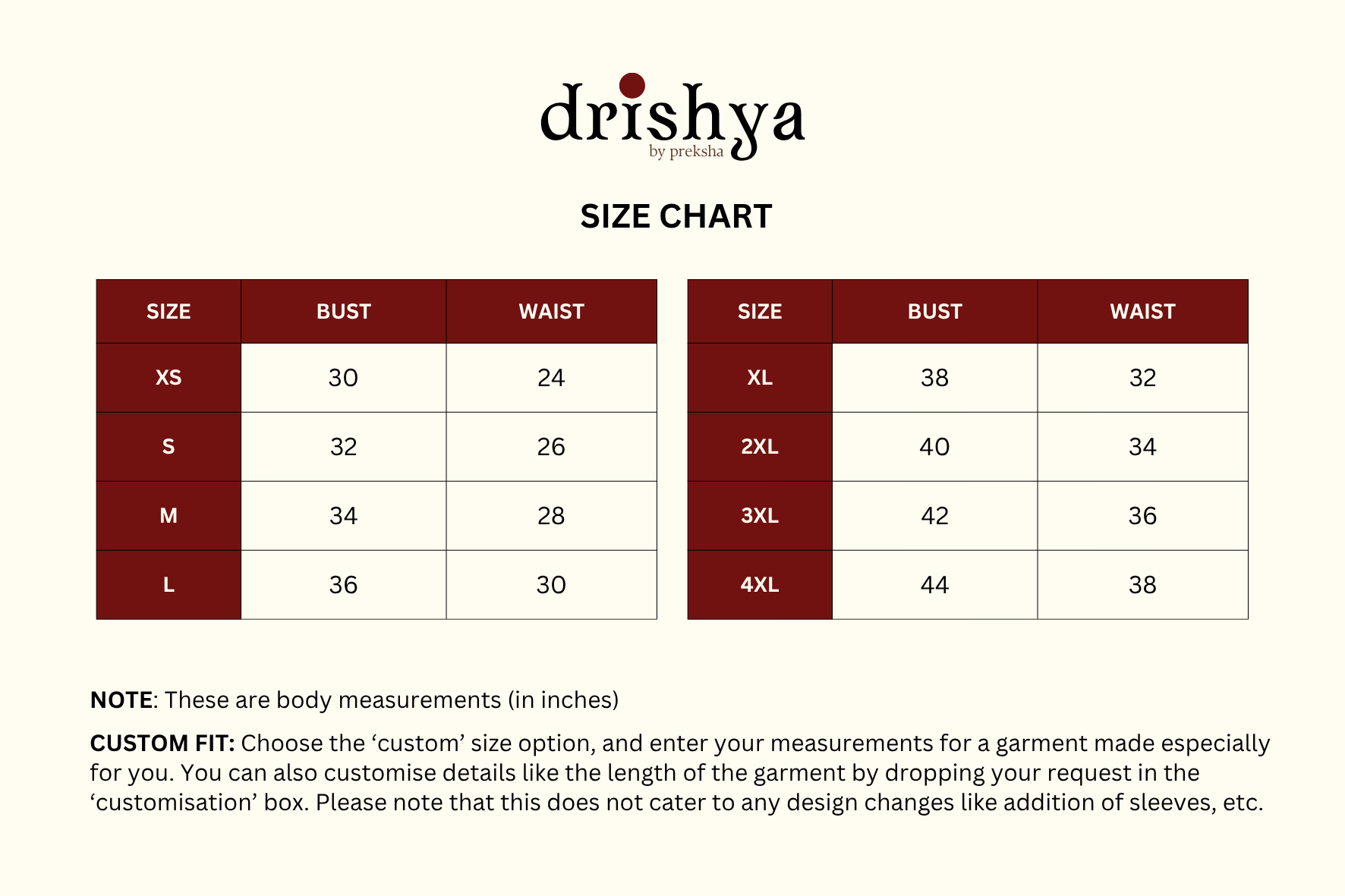 Size chart