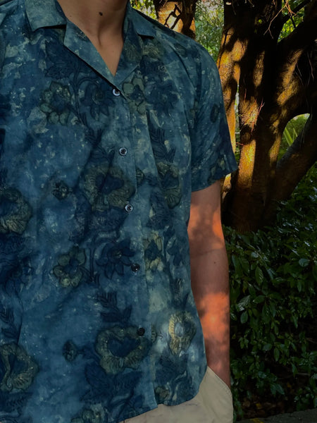 Premium Jade Green and Blue Ajrakh Printed Shirt