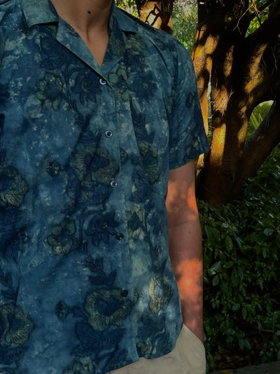Premium Jade Green and Blue Ajrakh Printed Shirt
