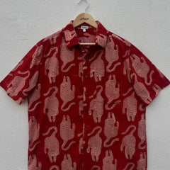 Red Tiger Motif Handblock Printed Shirt