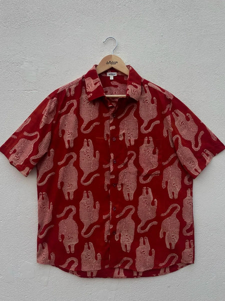 Red Tiger Motif Handblock Printed Shirt