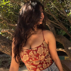 Gul Red Bagru Hand Block Printed Criss-Cross Back Top