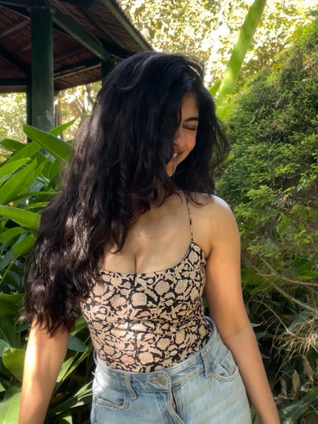 Raat ki Rani: Black Kalamkari Criss-Cross Top