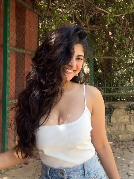 Noorie: White Threadwork Criss-Cross Back Top