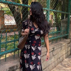 Vamika Red and Black Handblock Printed Wrap Dress