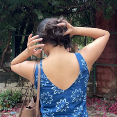 Aranya Blue and White Handblock Printed Flowy Dress
