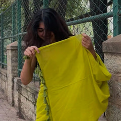 Lemon Green Plain Handwoven Mul Mul Cotton Saree