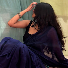 Rayna Royal Blue Handwoven Mul Mul Cotton Saree