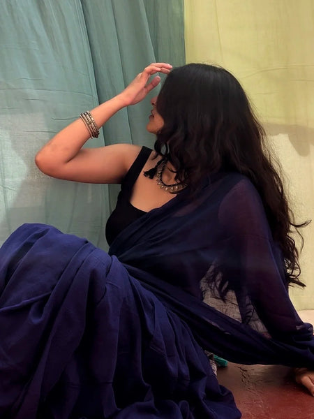 Rayna Royal Blue Handwoven Mul Mul Cotton Saree