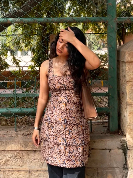 Meher Kalamkari Tie- Back Kurti