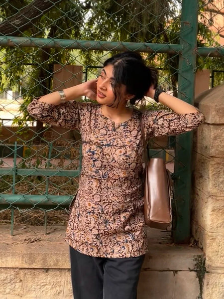 Meher Kalamkari Full Sleeves Tie- Back Kurti