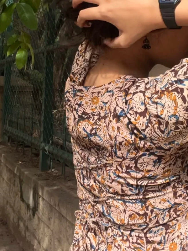Meher Kalamkari Full Sleeves Tie- Back Kurti