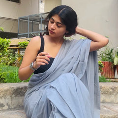 Classic Grey Handwoven Mul Mul Cotton Saree