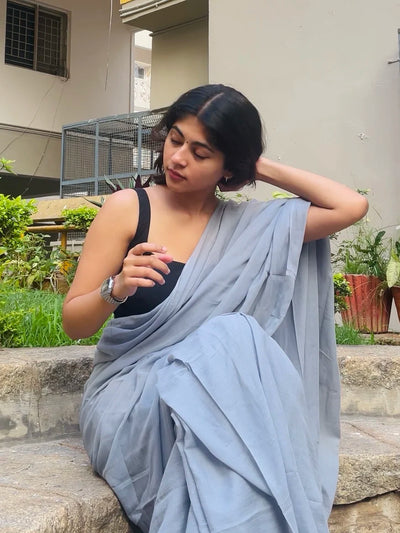 Classic Grey Handwoven Mul Mul Cotton Saree