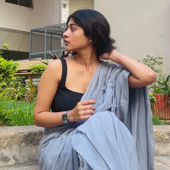 Classic Grey Handwoven Mul Mul Cotton Saree