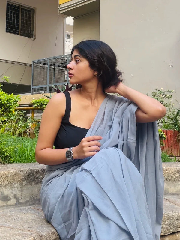 Classic Grey Handwoven Mul Mul Cotton Saree